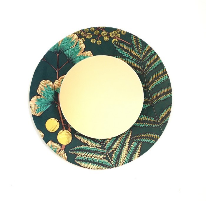 Miroir en carton et tissu d'ameublement vert foncé
