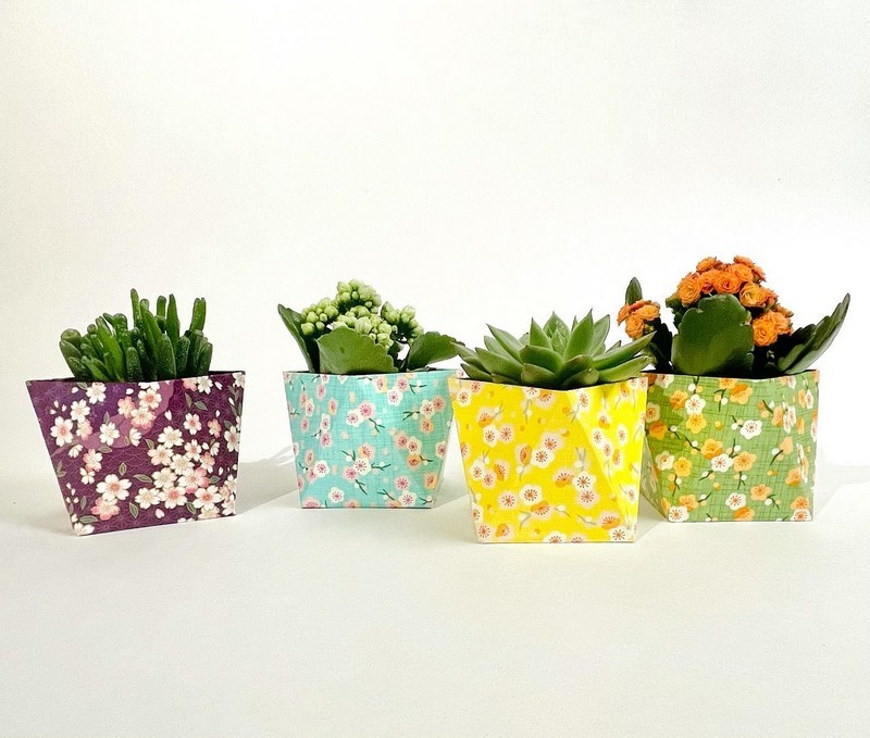 Cache-pots en carton recyclé et papiers japonais