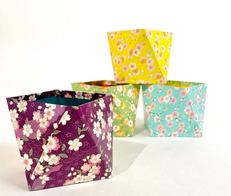Cache-pots en carton recyclé et papiers japonais