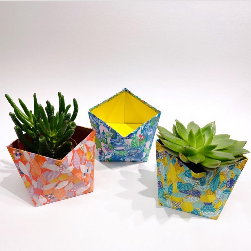 Cache-pots en carton recyclé et papiers japonais